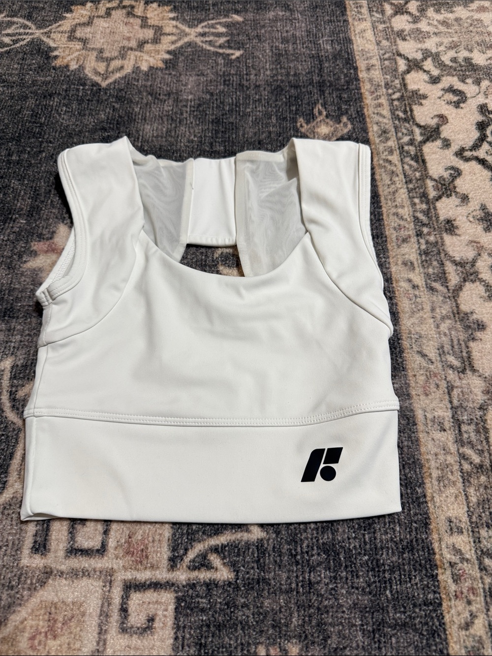 White Performance Crop Top with Black Logo